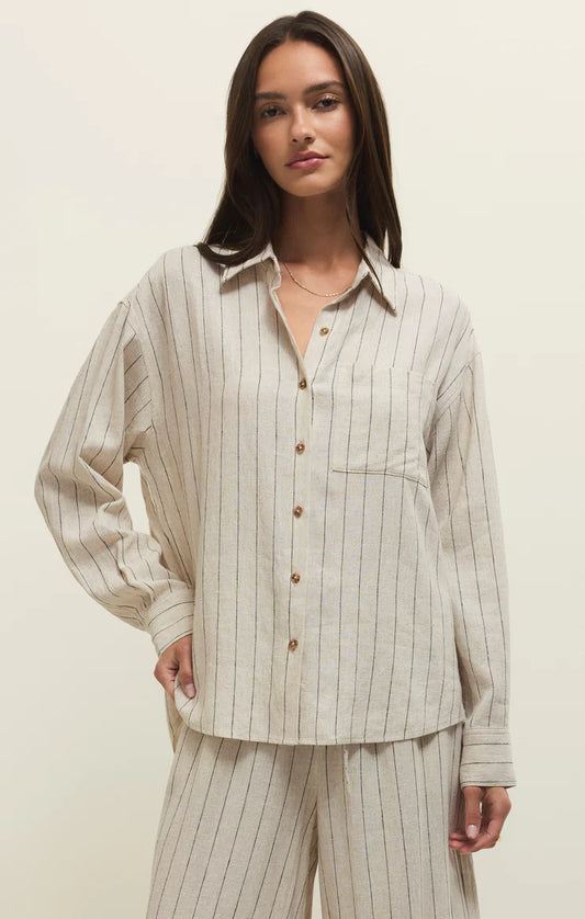 Alfie Striped Button Up (Linen)