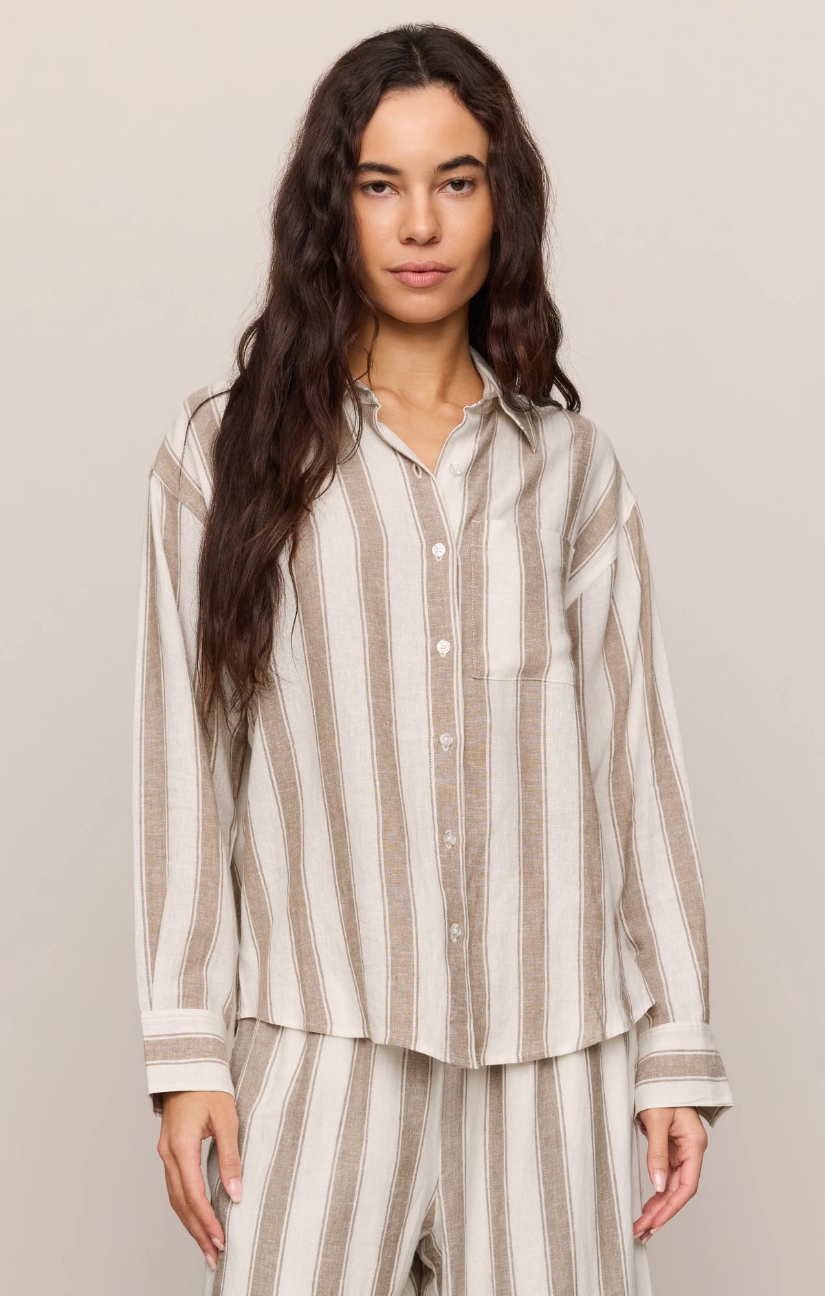 Perfect Striped Button Up (Light Toffee)
