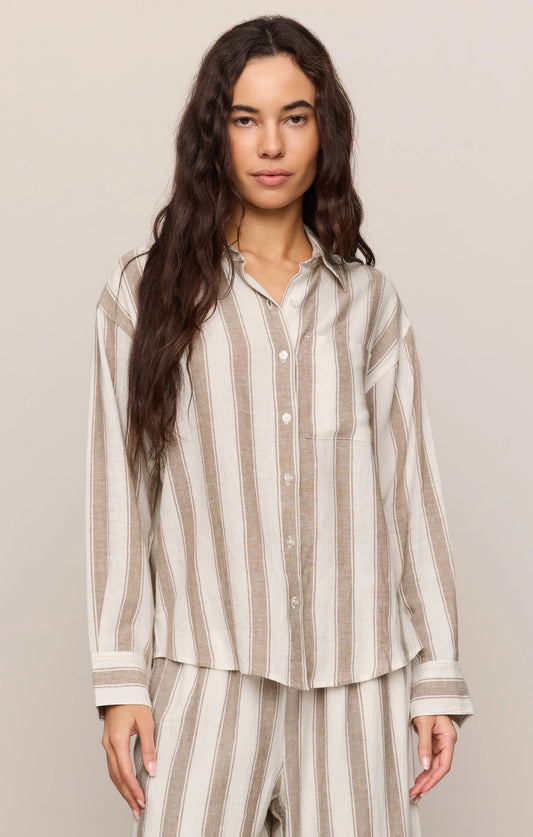 Perfect Striped Button Up (Light Toffee)
