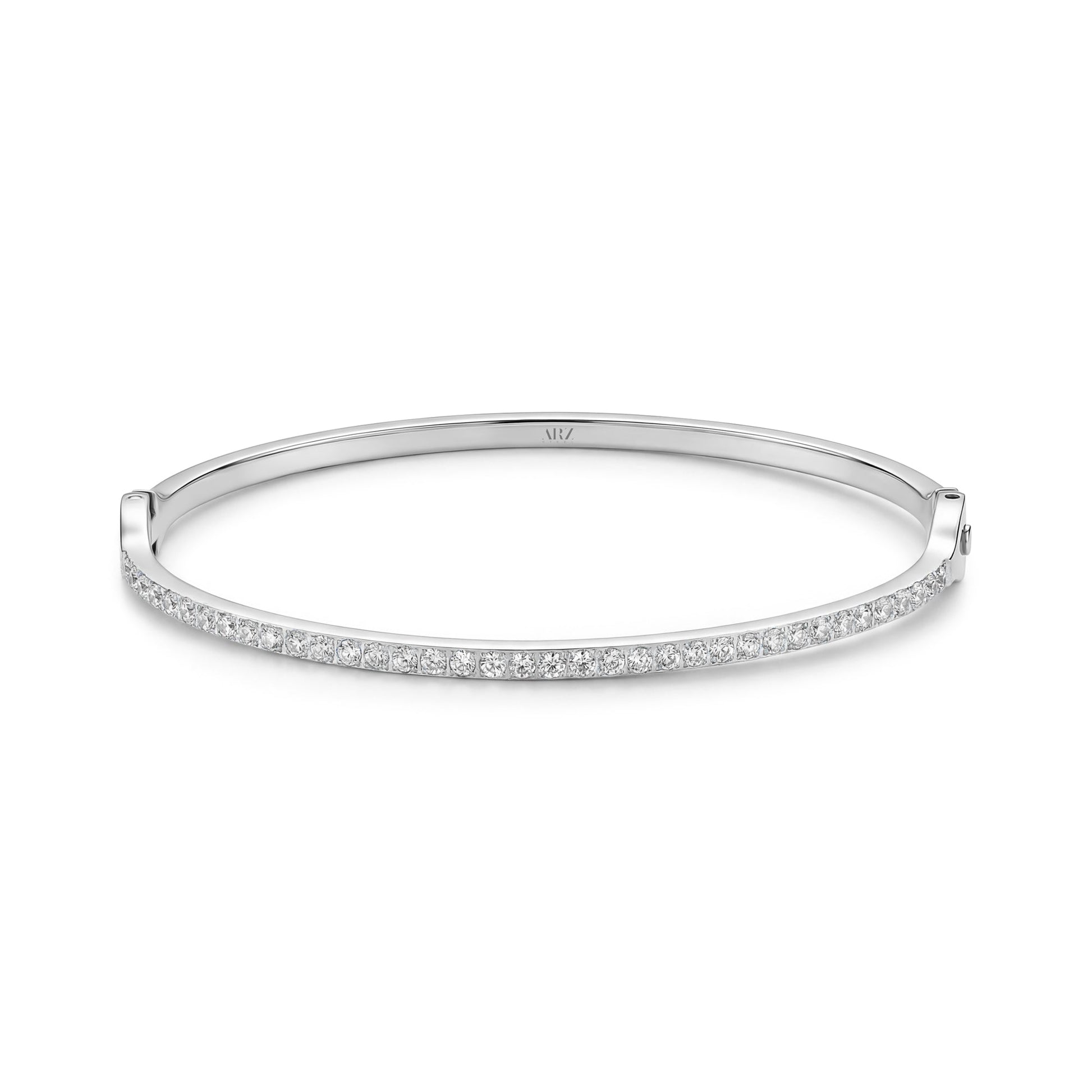 Minimal Pavé Crystal Bangle (Silver)