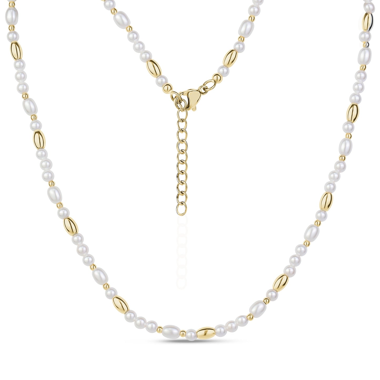 Shell Pearl and Gold Bead Necklace
