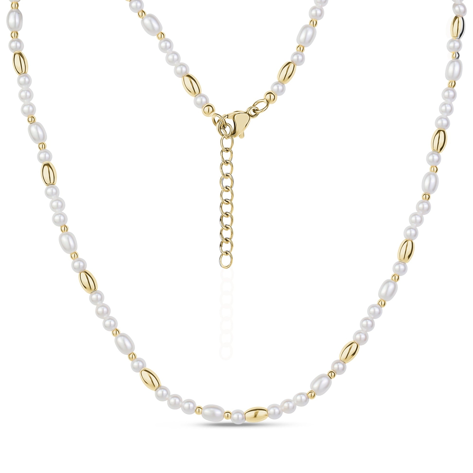 Shell Pearl and Gold Bead Necklace