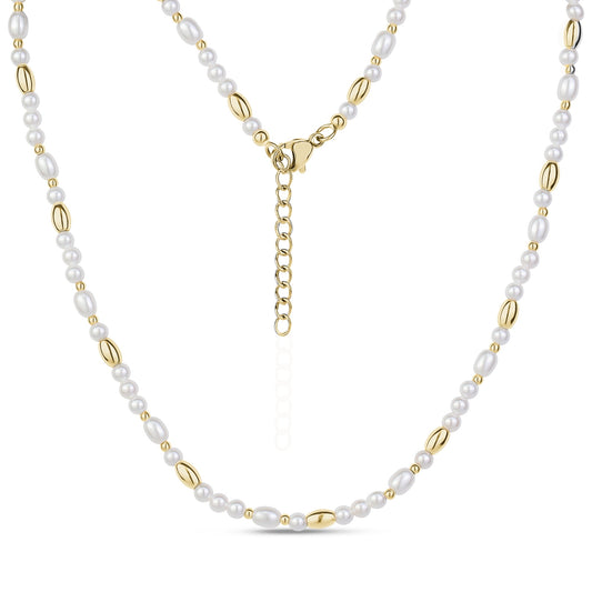 Shell Pearl and Gold Bead Necklace