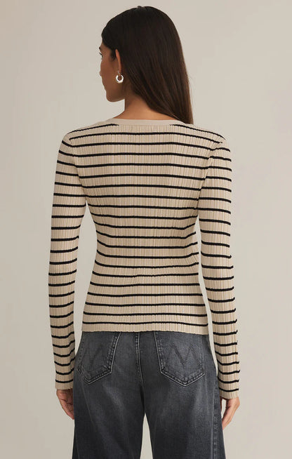 Jordana Stripe Rib Sweater (Sand Shell)