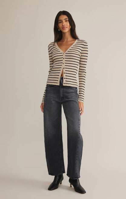 Jordana Stripe Rib Sweater (Sand Shell)
