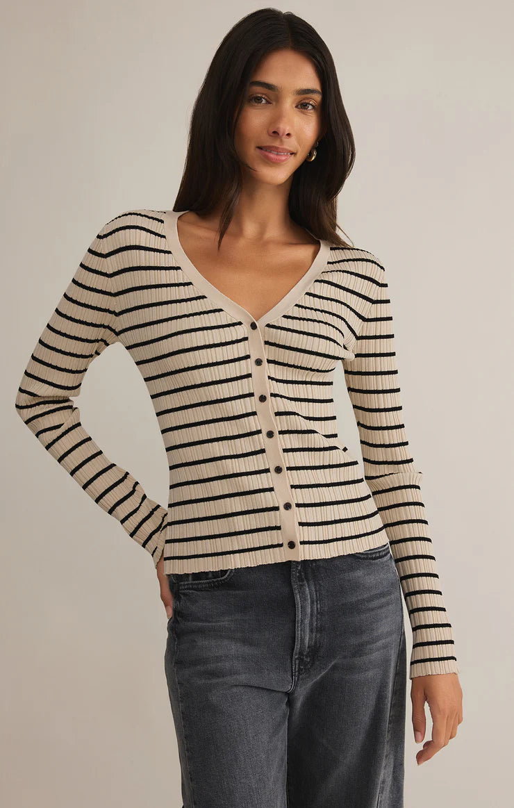 Jordana Stripe Rib Sweater (Sand Shell)