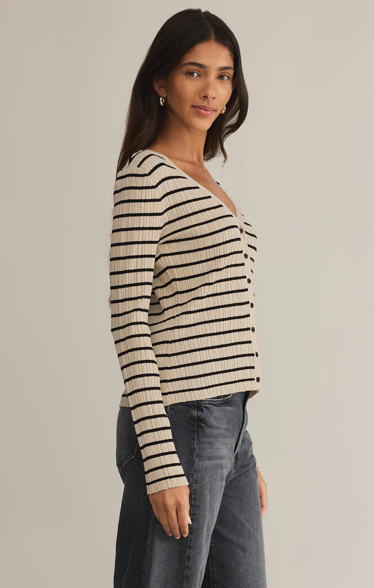 Jordana Stripe Rib Sweater (Sand Shell)
