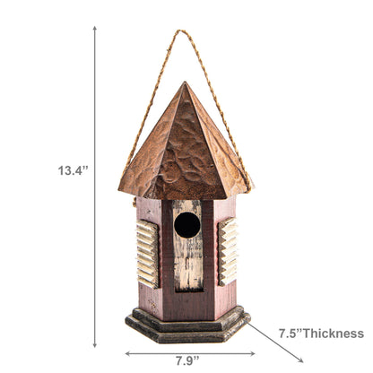 Wooden Hexagonal Roof Birdhouse: Brown