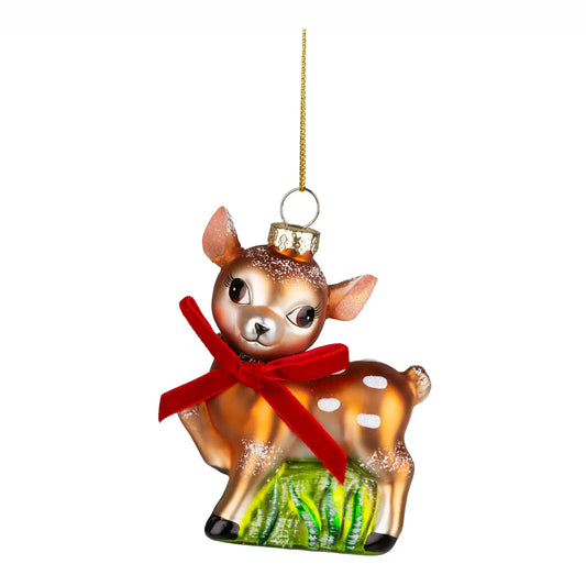 Vintage Reindeer Glass Ornament with Velvet Bow