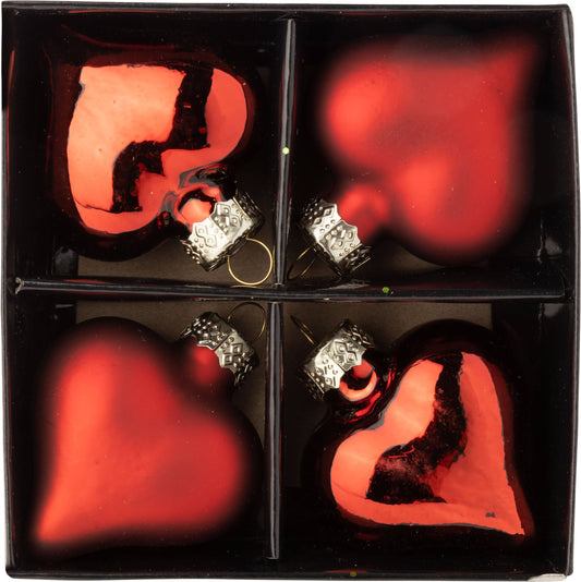 Set of 4 Glass Heart Ornaments