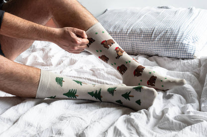 Men's Bear in Hat and Trees Mid-Calf Socks
