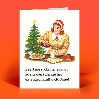 Funny Christmas Card – JANE EGGNOG – Vintage Quirky Humor