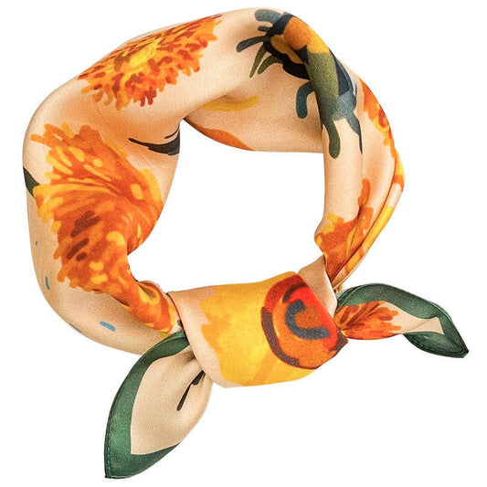 Sunflower Print Silk Scarf (Yellow/Green)