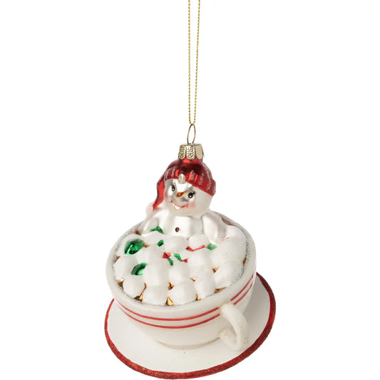 Hot Chocolate & Snowman Glass Ornament