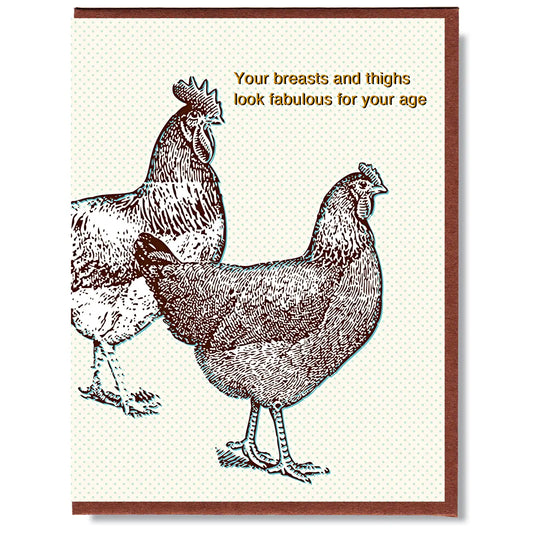 Your Breasts and Thighs Look Fabulous For Your Age Birthday Card