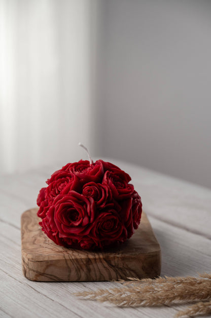 Rose Flower Ball Candle (Red / Unscented)