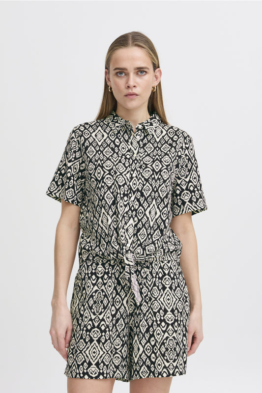 Ihlinno Linen Ikat Shirt (Black/White)