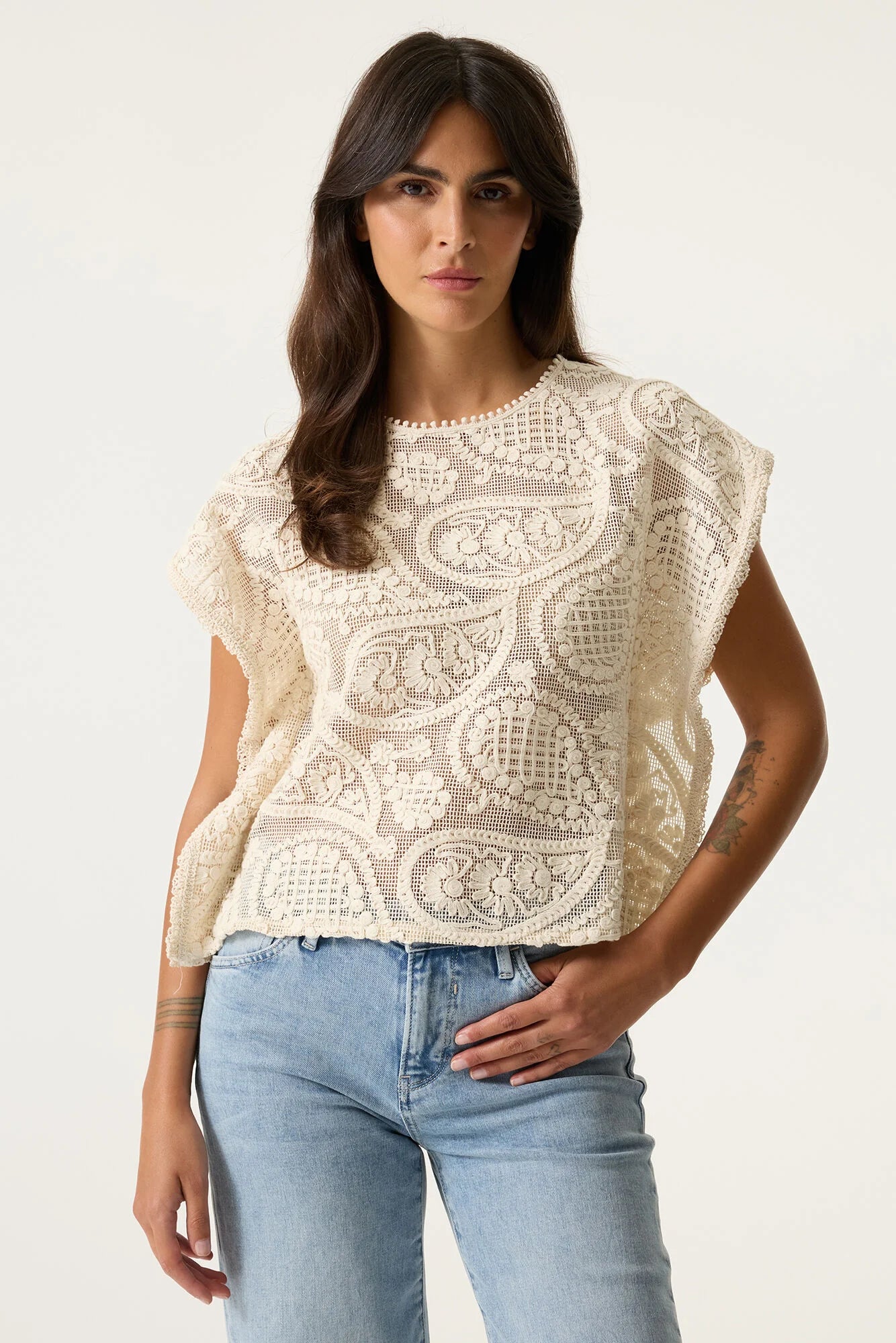 Garcia Ecru Crochet Top