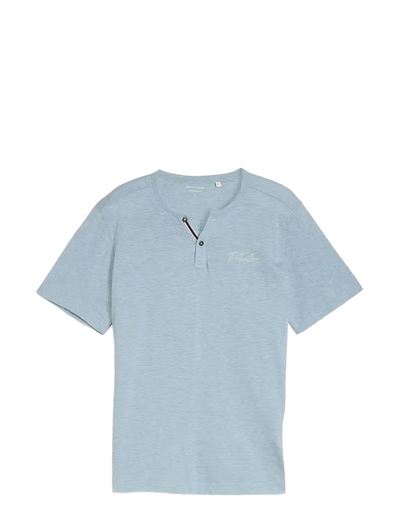 Fine Striped Serafino Short Sleeve (Soft Blue)