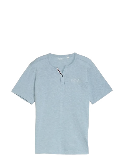 Fine Striped Serafino Short Sleeve (Soft Blue)