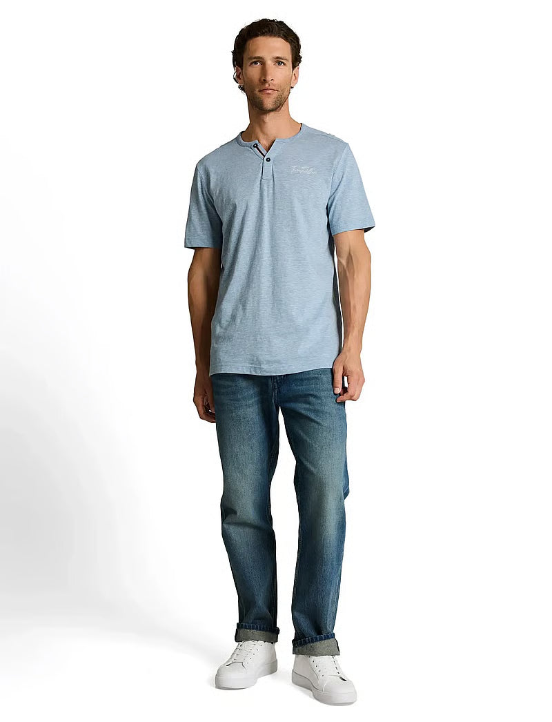 Fine Striped Serafino Short Sleeve (Soft Blue)