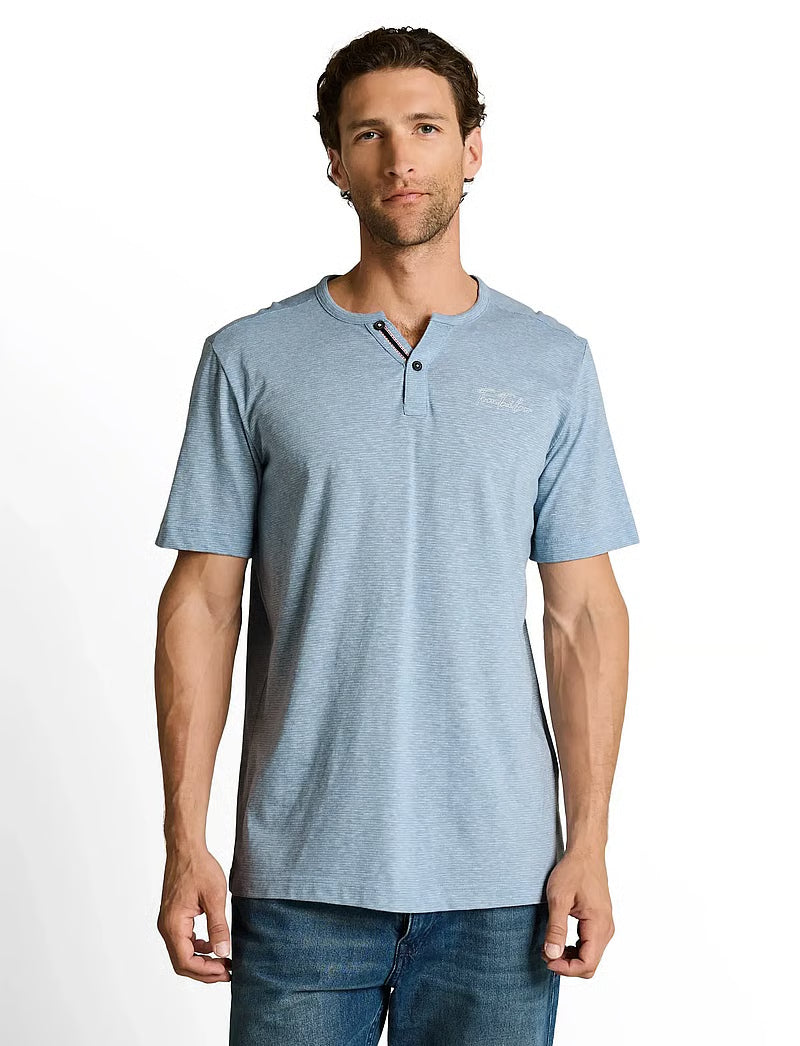 Fine Striped Serafino Short Sleeve (Soft Blue)