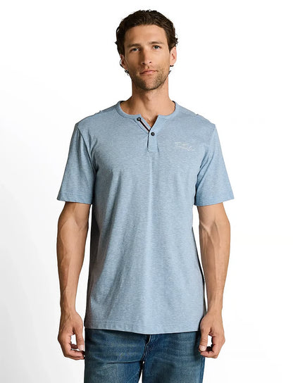 Fine Striped Serafino Short Sleeve (Soft Blue)