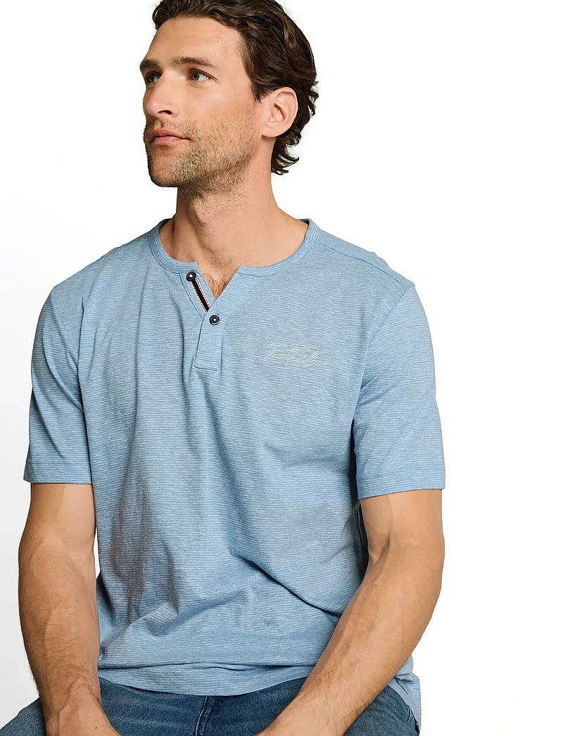 Fine Striped Serafino Short Sleeve (Soft Blue)