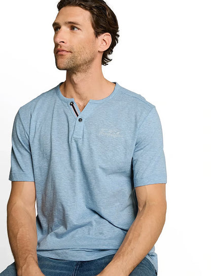 Fine Striped Serafino Short Sleeve (Soft Blue)
