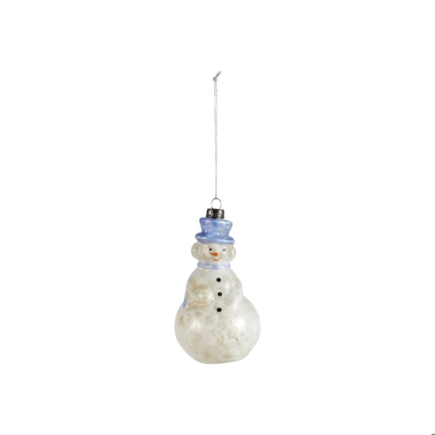 Mercury Glass Snowman Ornament (White/Blue)